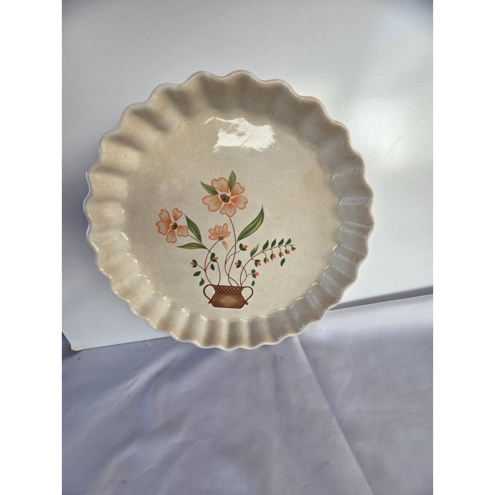 Vintage 1980 Countryside Stoneware JMP Floral Pie Plate Dish Japan Fluted Rim